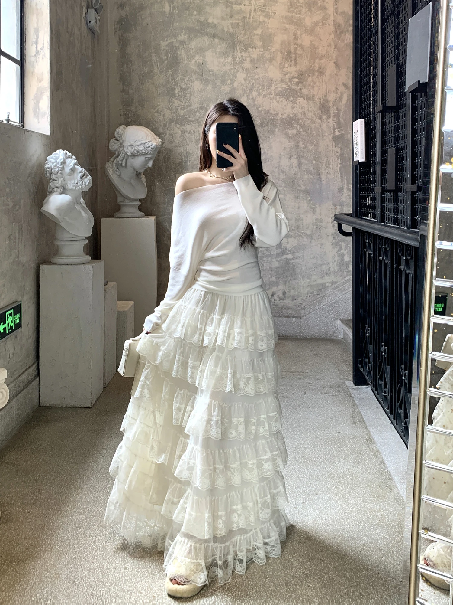 

Кружевная юбка с высокой талией, женская юбка с тортами, эластичная линия талии, корейский сладкий Sle Withmxboom ey, художественная домашняя одежда для поездок на работу