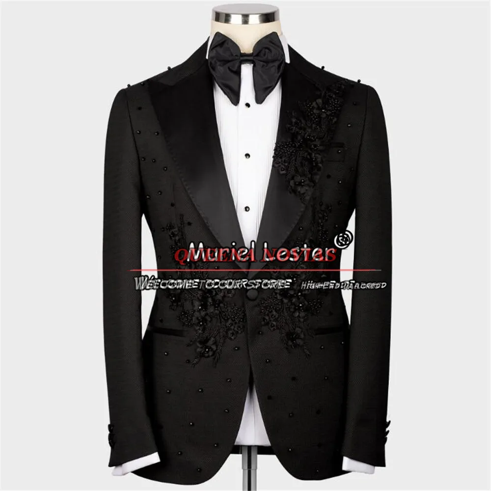 Groom Tuxedo Flower Patterned Jacket Vest Pants 3 Pieces Wedding Suits For Men Tailor-Made Male Fashion Blazer Prom Blazer Set