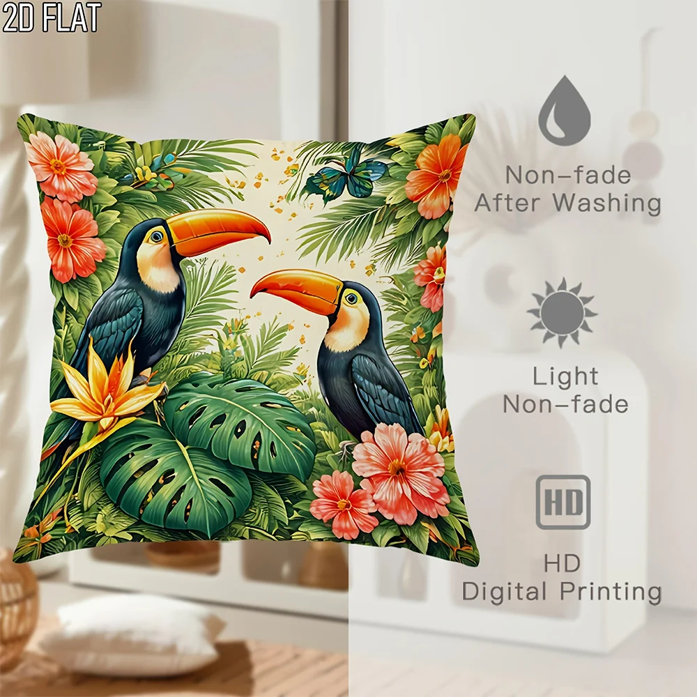 

1/4pcs Tropical Toucan Floral Throw Pillow Cover, Waterproof HD Digital Print Non-fade Outdoor Indoor Cushion Case