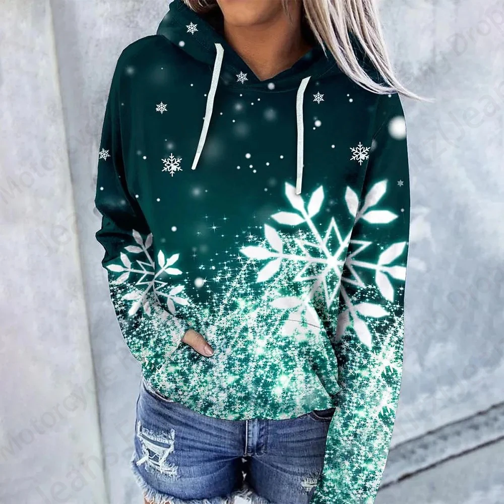 Snowflake 3d Print Hoodie Women Fashion Oversized Hoodies Women Sweats Coat Casual Hooded Sweatshirt Pullover Women\'s Clothing