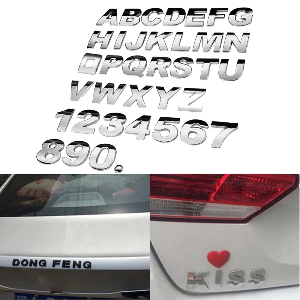 (A-Z,0-9) 25mm adesivos de carro 3d diy alfabeto metálico adesivo emblema carta de prata emblema decoração para carros auto logotipo estilo