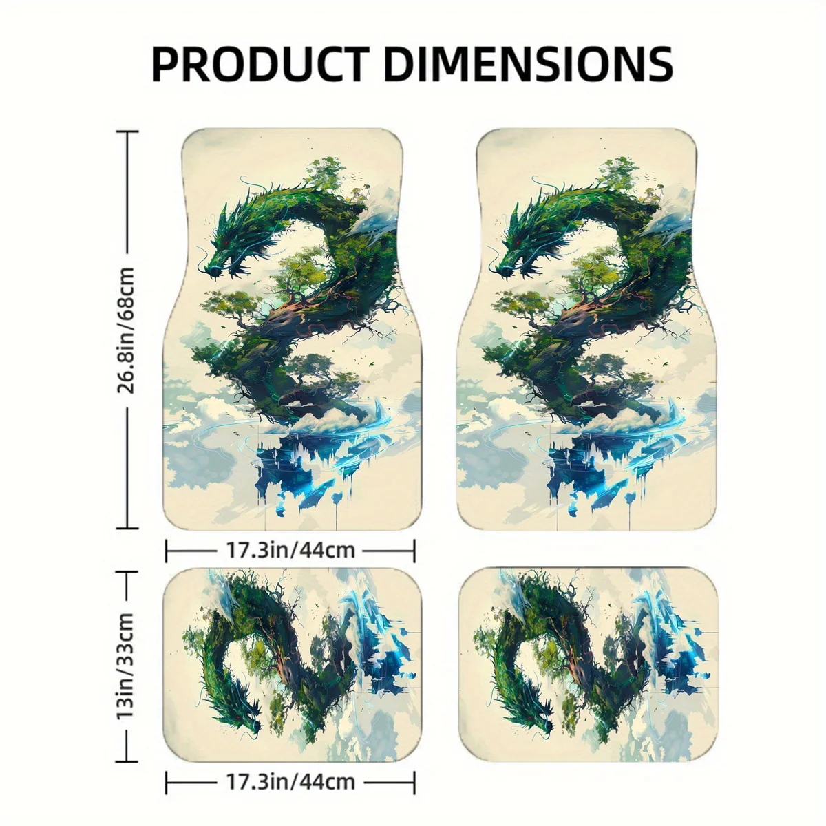 1pc/2pcs/4pcs Evergreen Visual Arts Dragon Pattern Fashion Art Car Mats, Universal For All Seasons, Comfortable And Durable, Sui