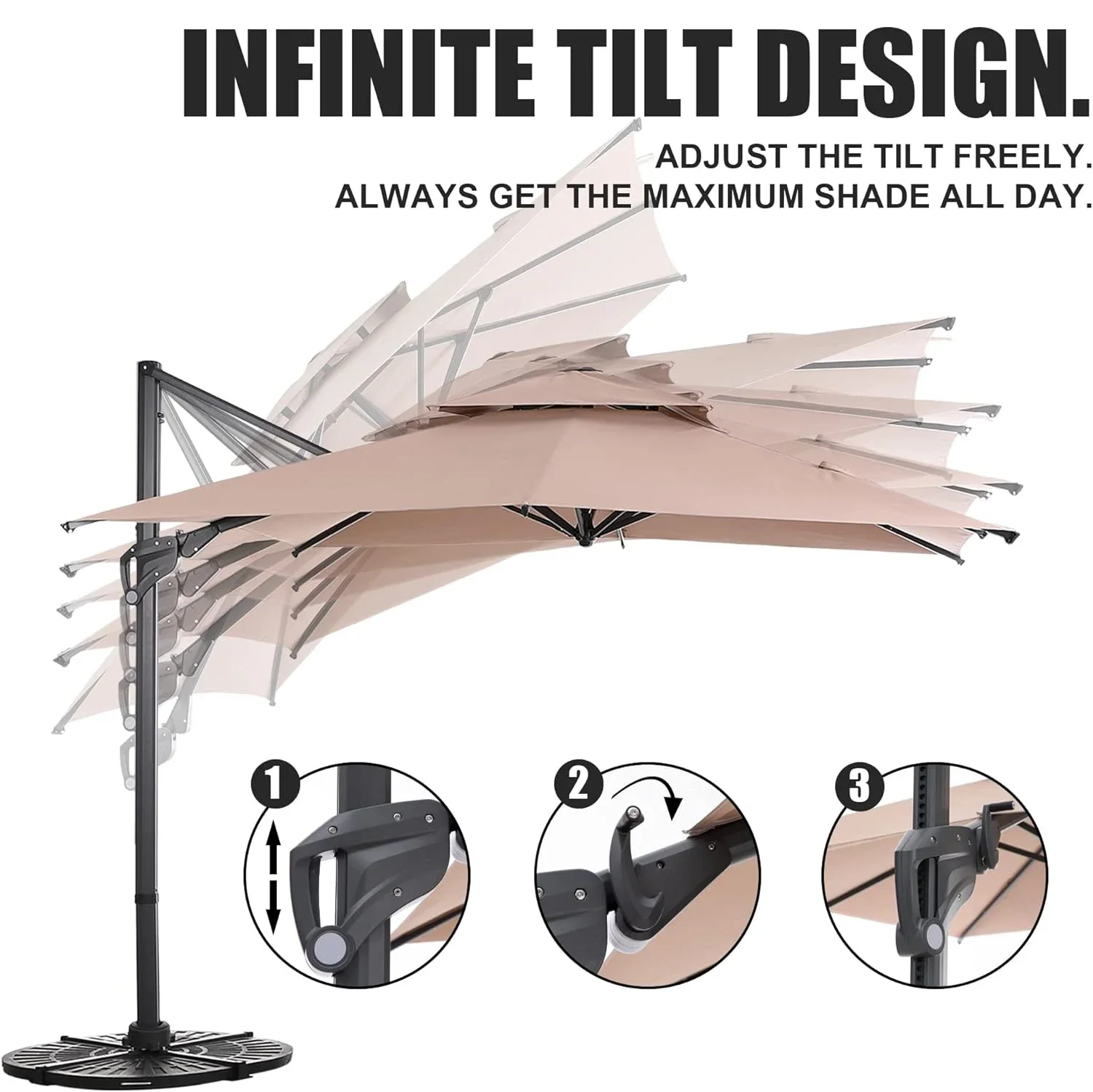 10ft Vrijdragende Terrasparaplu, Winddichte Grote Offset Buitenparaplu, UV-Weerstand, Aluminium Frame, Oneindige Kanteling