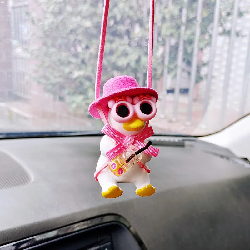 

Car Interior Pendant Cute Pink Little Duck Swing Kawaii Hanging Auto Rearview Mirror Fragrance Decoration Accessories Girls Gift