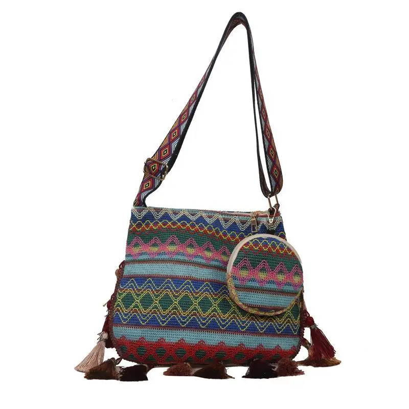 New Ethnic Tassel Bucket Shoulder Bags Four Seasons Bohemia Popular All-match Ladies Crossbody Bag Eco-friendly Commuter Storage