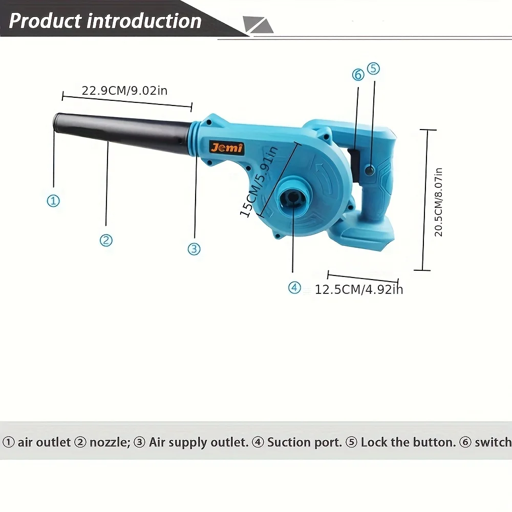 Jemi Tool 2-in-1 Akku-Laubbläser, mit Zubehör, geeignet für Rasenpflege, Blattblasen, Staubentfernung und Schneeentfernung – Detail 5