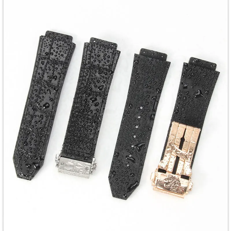 جديد جلد طبيعي حزام (استيك) ساعة ل HUBLOT Hengbao Yubo الكلاسيكية الانصهار الانفجار الكبير جلد البقر سيليكون حزام سلسلة الرجال المعصم 26*19 مللي متر