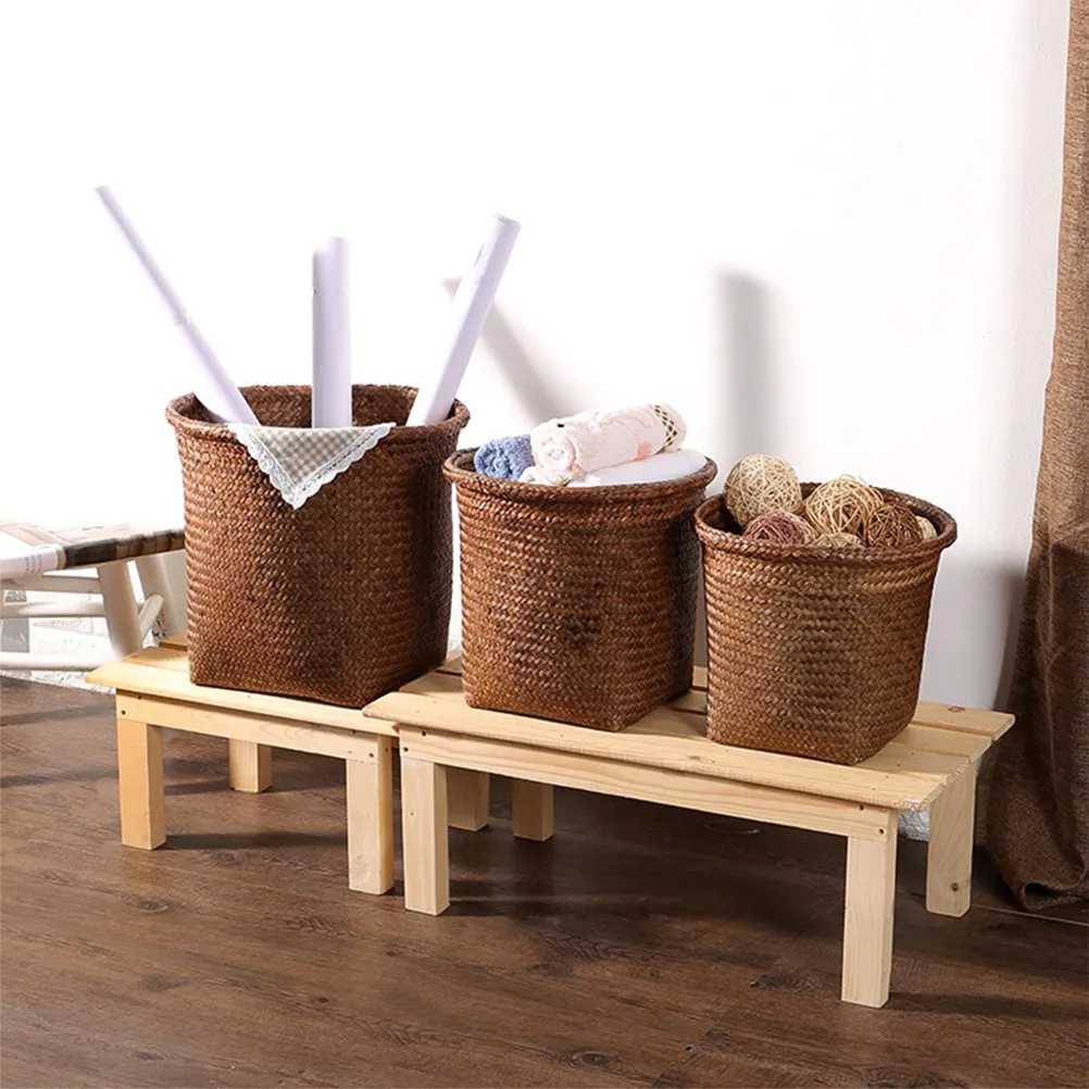 

Woven Trash Can Basket for Home Office Kitchen Bathroom Living Room Decorative Storage Bin Eco Friendly Natural Fiber Waste