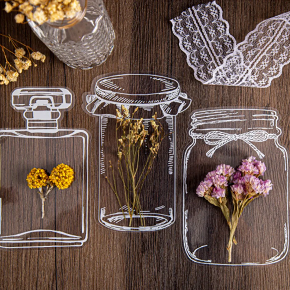 20pcs Transparent Dried Flower Bookmarks Pressed Flower Bookmark Decorative Stickers Scrapbook Decor Stickers Glassware Stickers