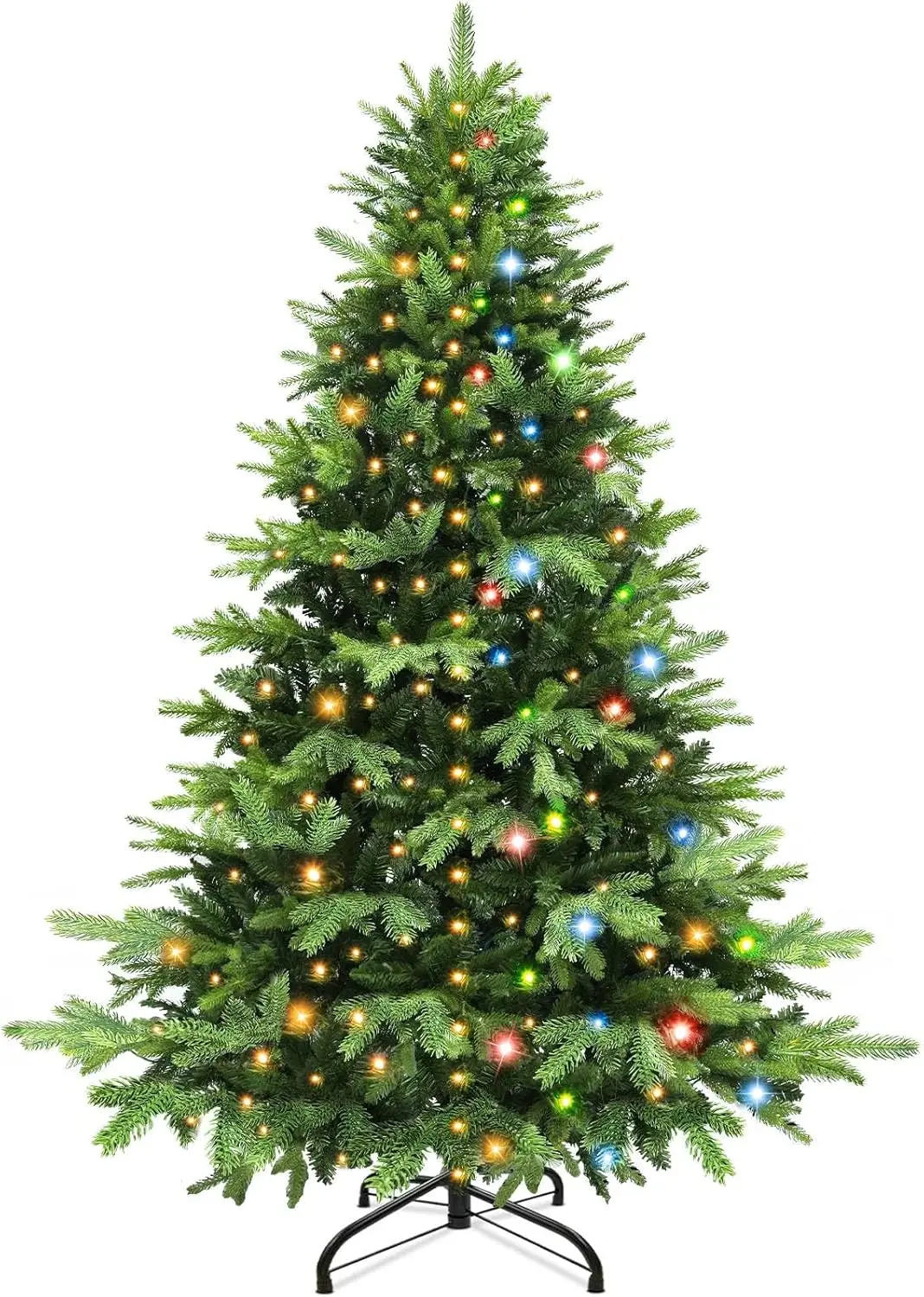 

6 Ft Prelit Artificial Christmas Tree with Realistic-Feel 908 Norfolk PE&Classic PVC Mixed Branch Tips, Fraser Fir