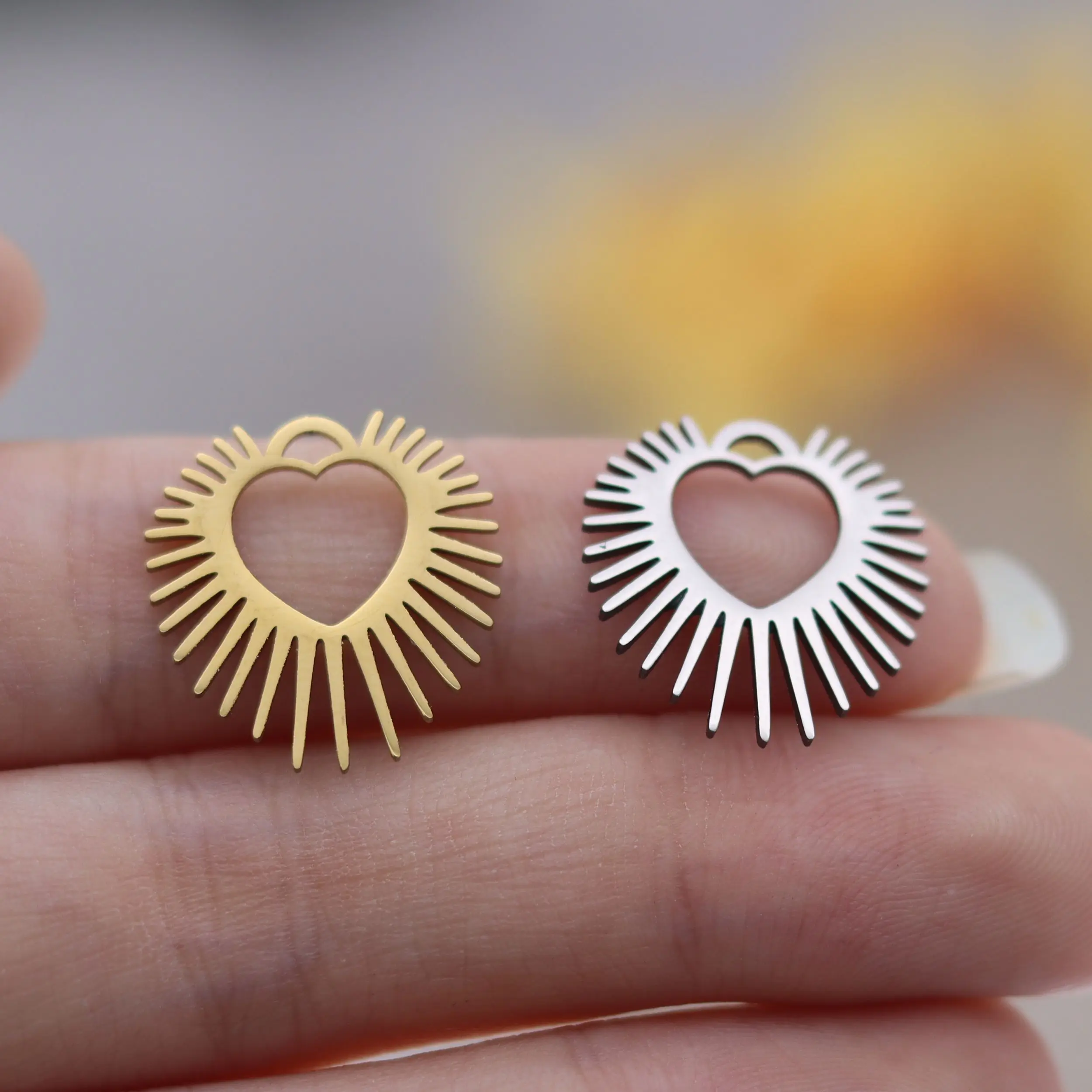 3pcs Tassel Sunshine Heart Rays DIY Earrings Bracelets Girl Stainless Steel Pendant Charms for Jewelry Making Necklace Materials