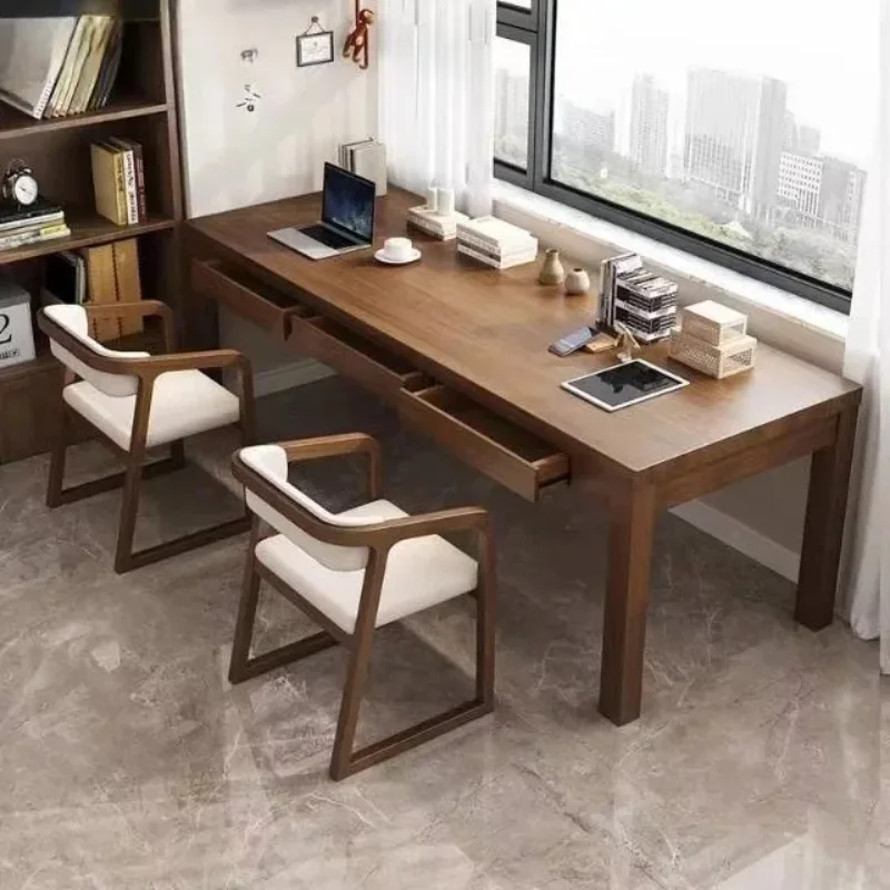 Modern Tribesigns 2 Person Desk with Storage Shelves, Double Computer Desk with Spacious Desktop, Extra Long Study Writing Table