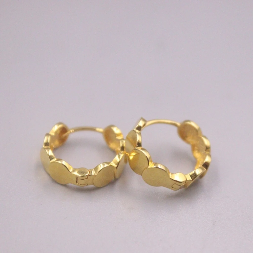 Real Pure 18K Yellow Gold Hoop Women Gift Lucky Round Piece Circle Earrings 3.01g