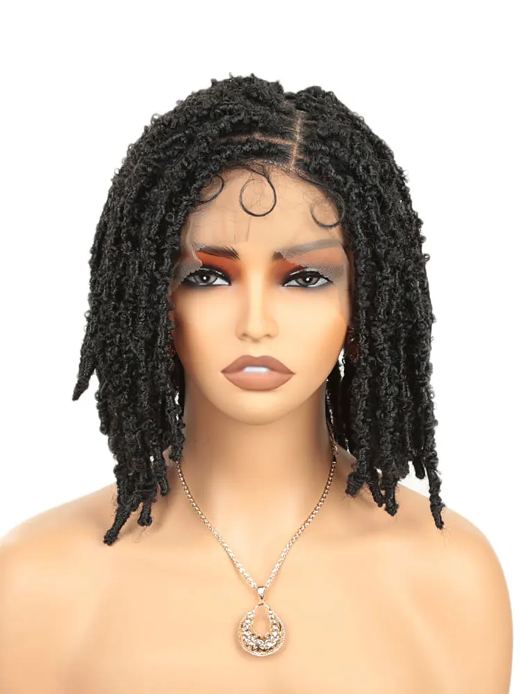 12 Inch Short Synthetic Boho Braided Wigs With Baby Hair Curly Lace Front Wigs for Black Women Box Braiding Wig Natural Looking