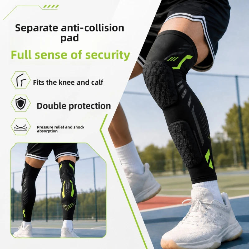 2PCS Separate Anti-Collision Knee Pad – Dual weight-bearing protection for knee cap & calf. Shock absorption + enhanced safety. For basketball, running & gym.