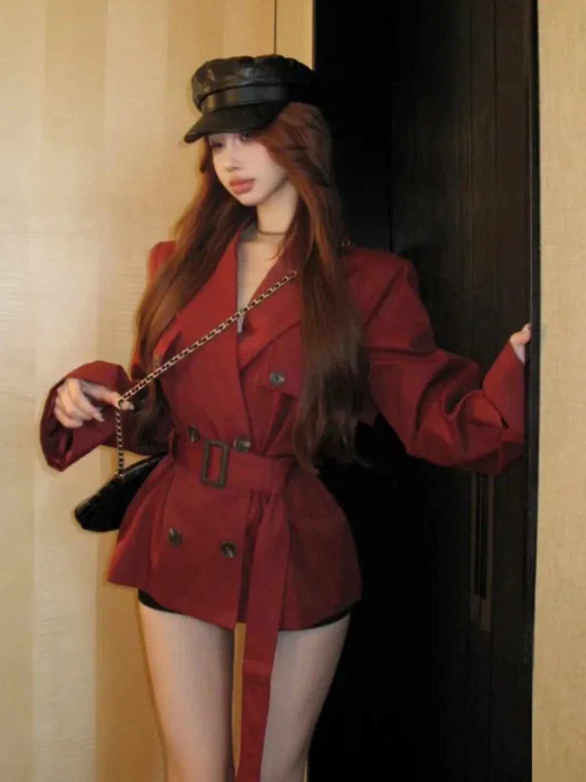 

Women Trench Coat Pleats Airy Strap O-Neck Single-Layer Unisex Shiny Stage Embroidered Geometry Camping Trekking Cycling