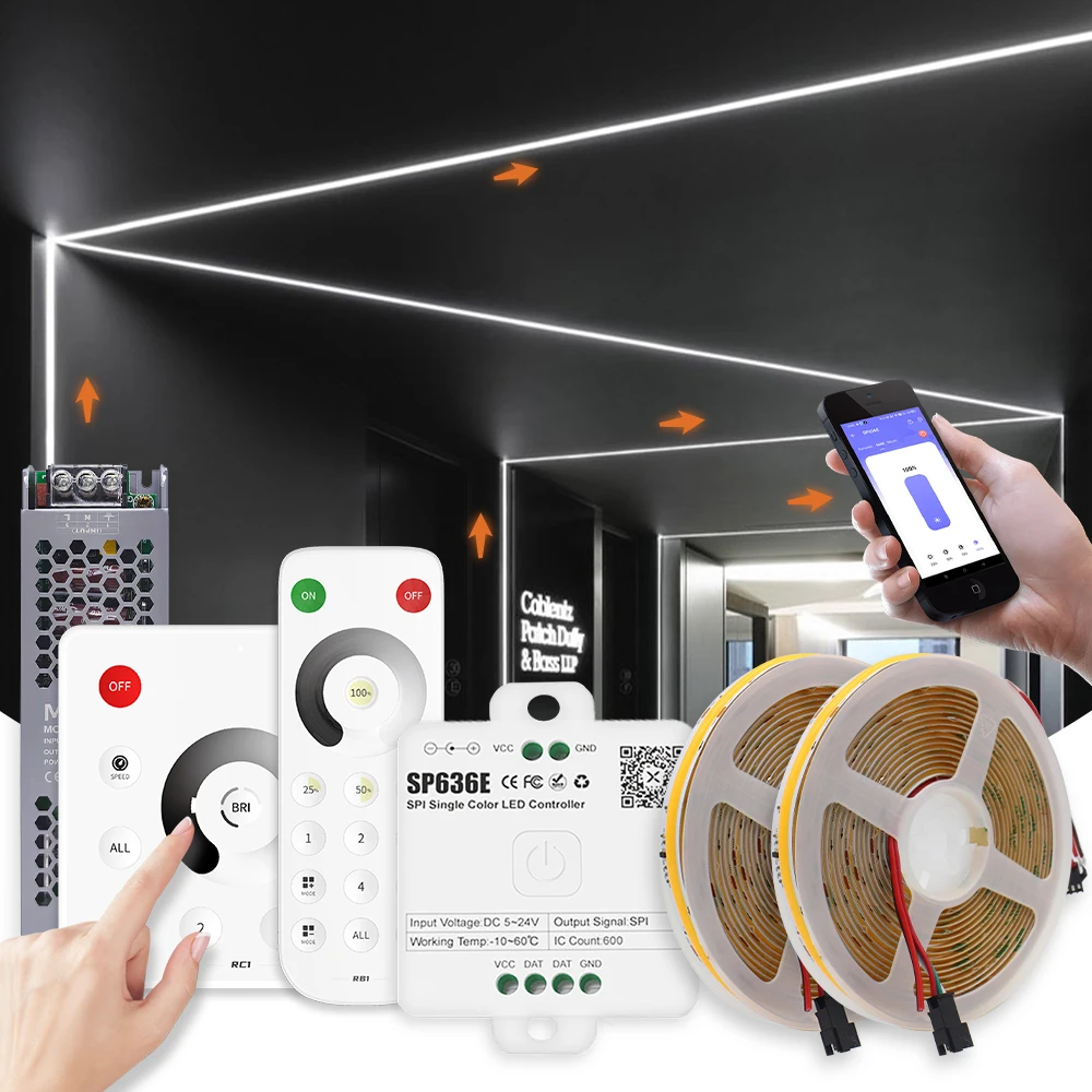 Ws2811 Horse Running Cob Led Strip 20M 15M 10M 24V Waterstroom Led Tape Lint Licht Met Banlanx App Sp636e Touch Controller Set