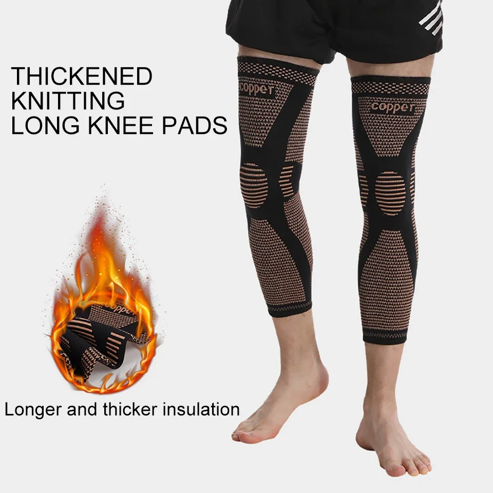 1Pcs Long Copper Nylon Kneepads Sports Fitness Sided Bullet Compression Knee Guard Arthritis Joint Pain Relief Knee Sleeve