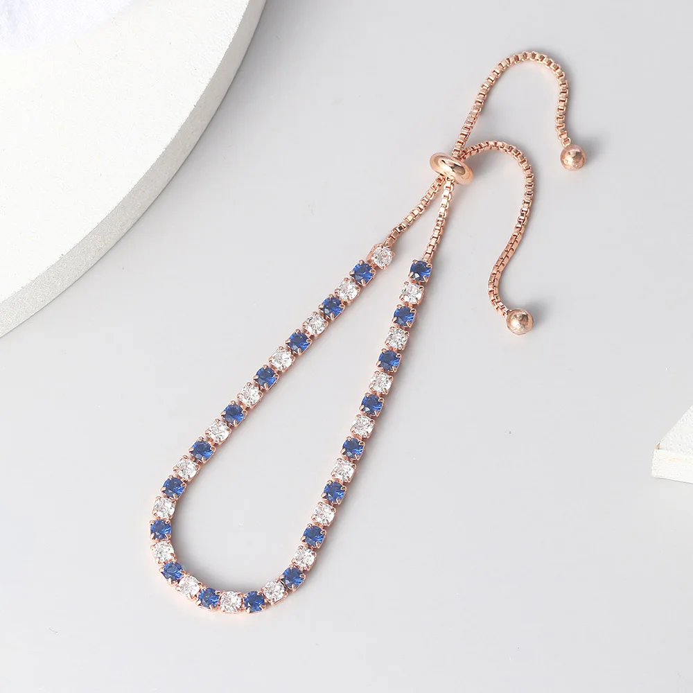 Blue Crystal Tennis Bracelets for Women Men Trendy Adjustable Various Shapes Iced Out CZ Short Chain on Hand Trendy Jewelry