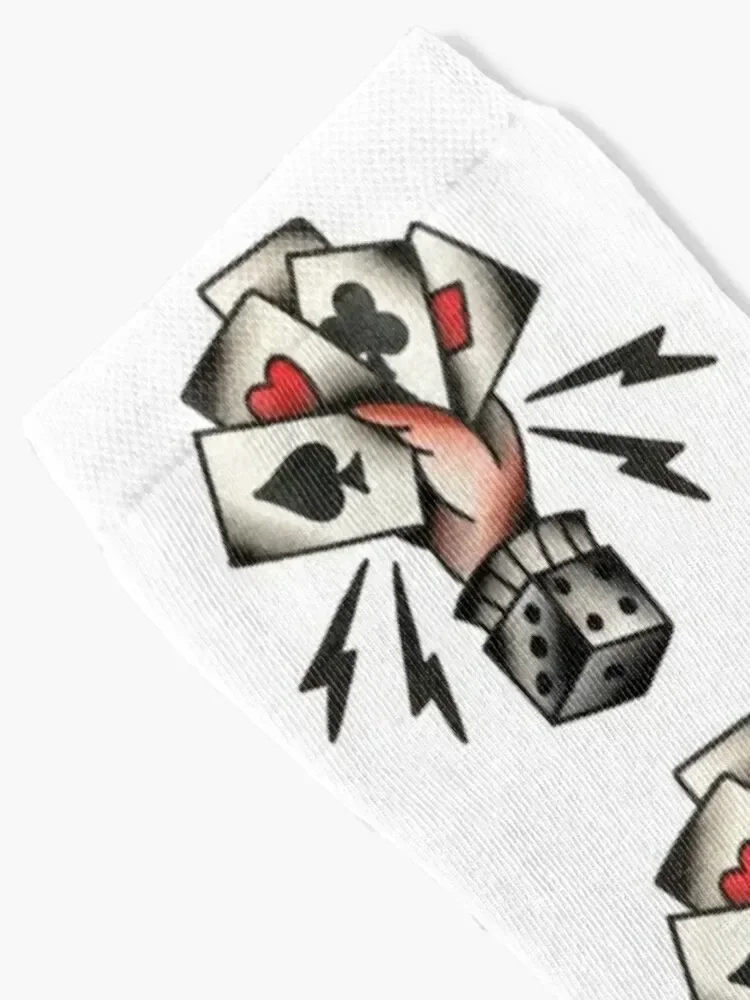 Traditional Hand of Aces Tattoo Design Socks snow cotton Woman Socks Men's