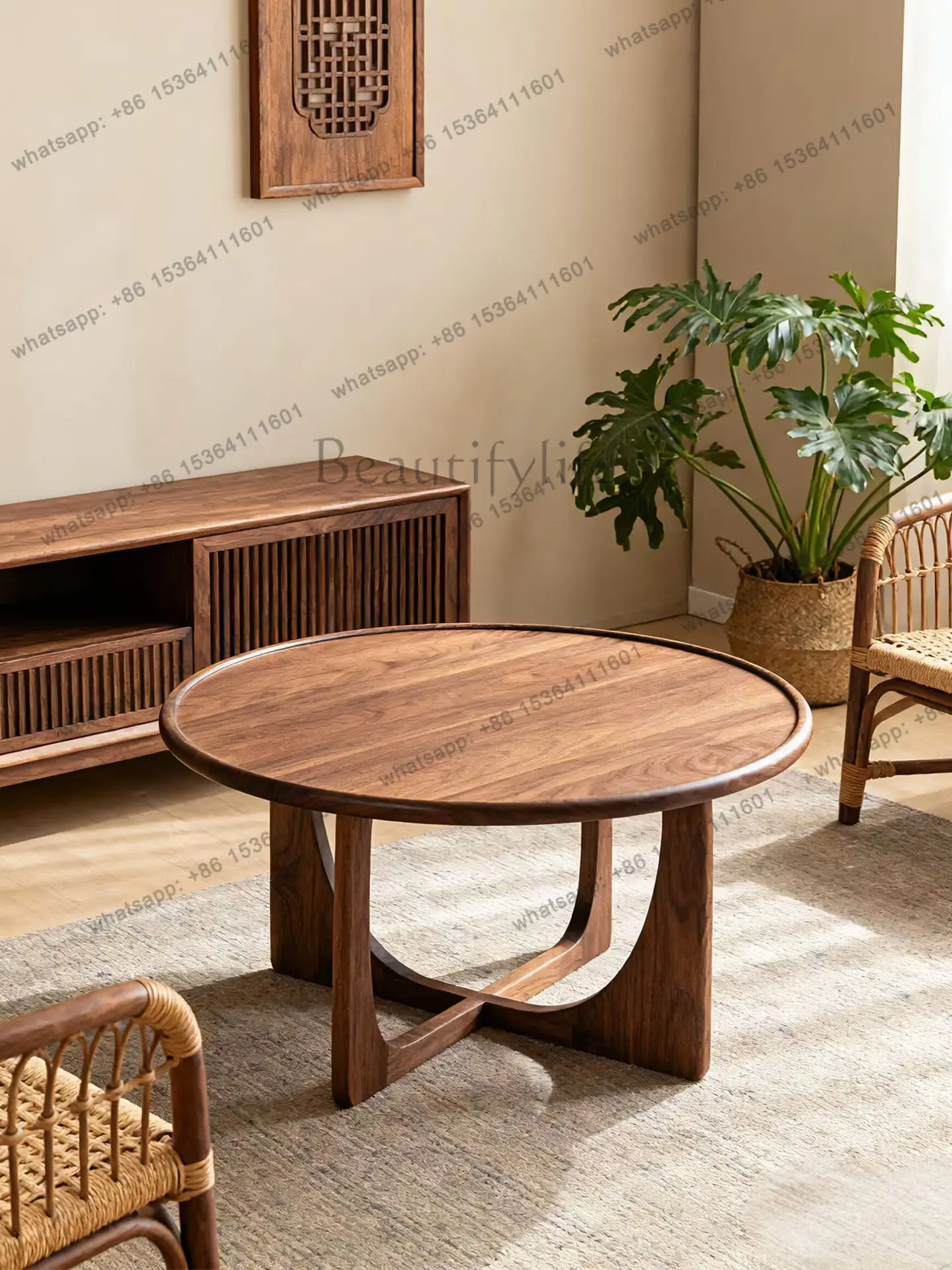 

Новый круглый кофейный столик в китайском стиле из североамериканского черного ореха, эстетичный минималистичный чайный столик в стиле Сун.