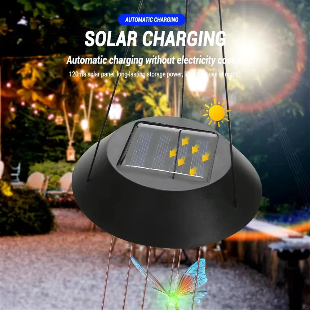 LED Solar Wind Chime Light, Borboleta Pendurada Lâmpada, Impermeável, Colorido, Jardim, Quintal, Home Decor