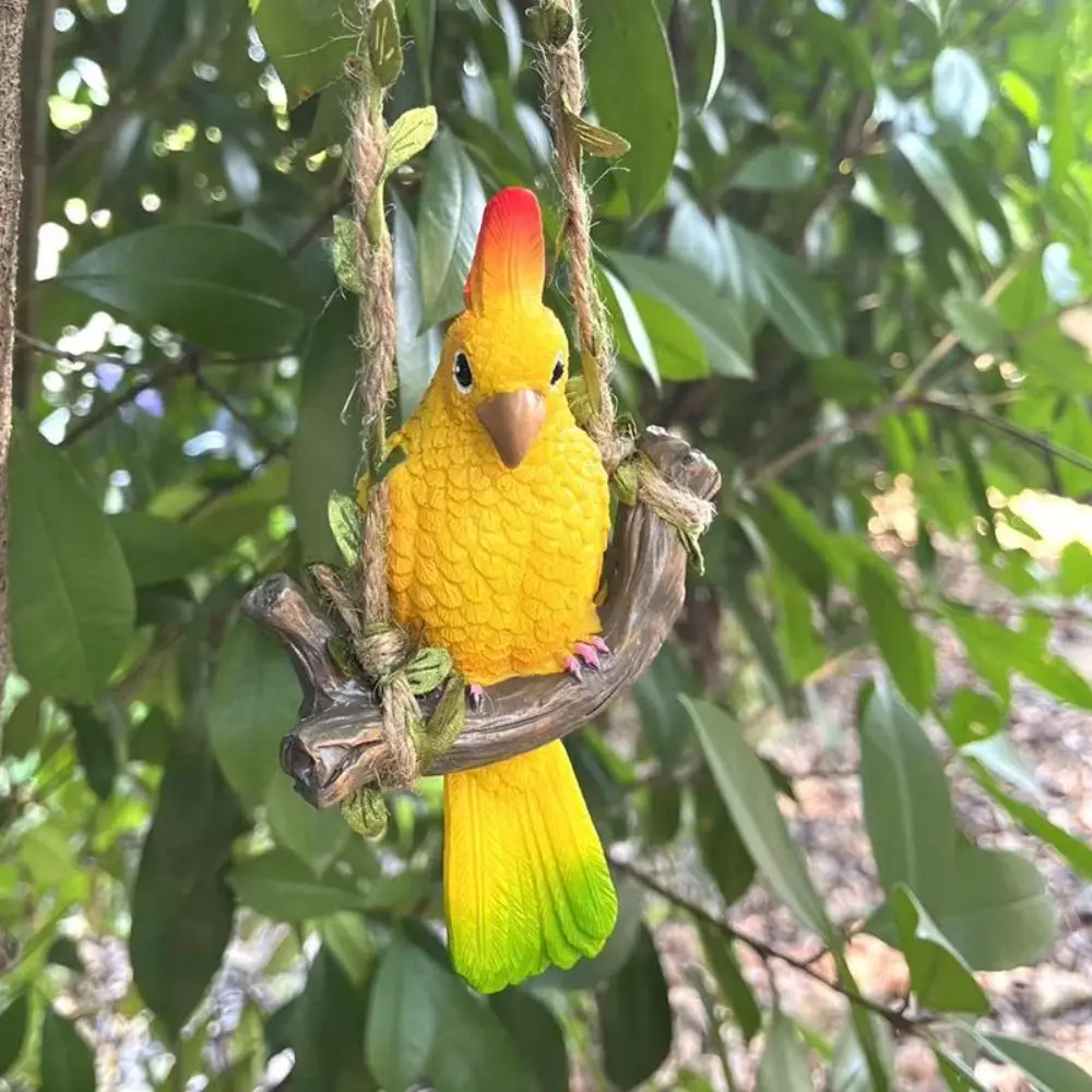 Art Gift Resin Hanging Parrot Statue Yellow Green Garden Decor Hanging Ornament Parrot Pendant Swing Home Garden