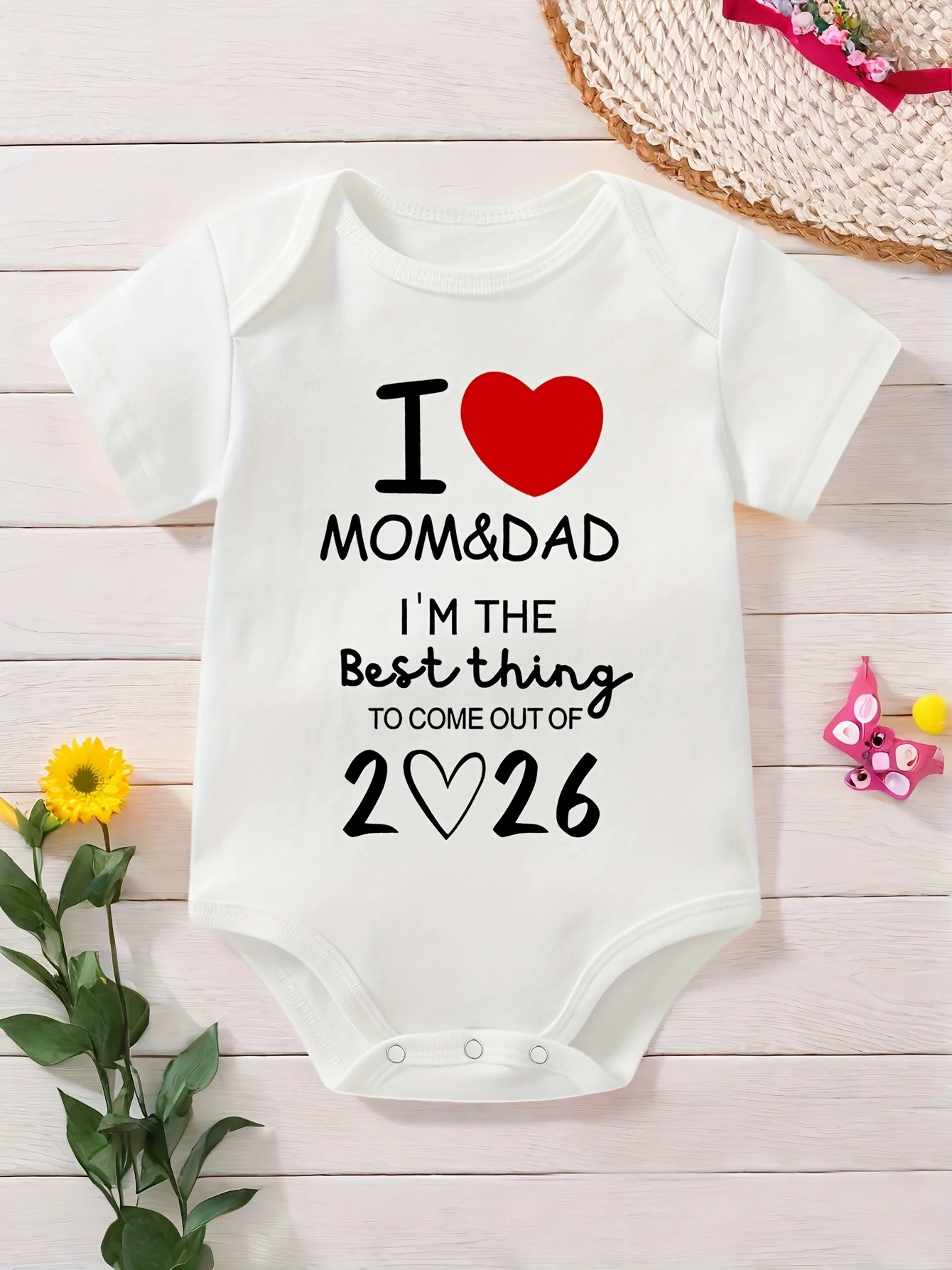 Children S Baptism Outfit Newborn Announcement Declaration Short Sleeve Comfortable Baby Bodysuit I Love Mom Dad