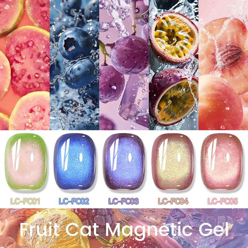 LILYCUTE 7ml Fruit Cat Magnetic Gel Green Guava Gel Semi Permanent Soak Off UV Gel Nail Art Varnish Salon Home DIY