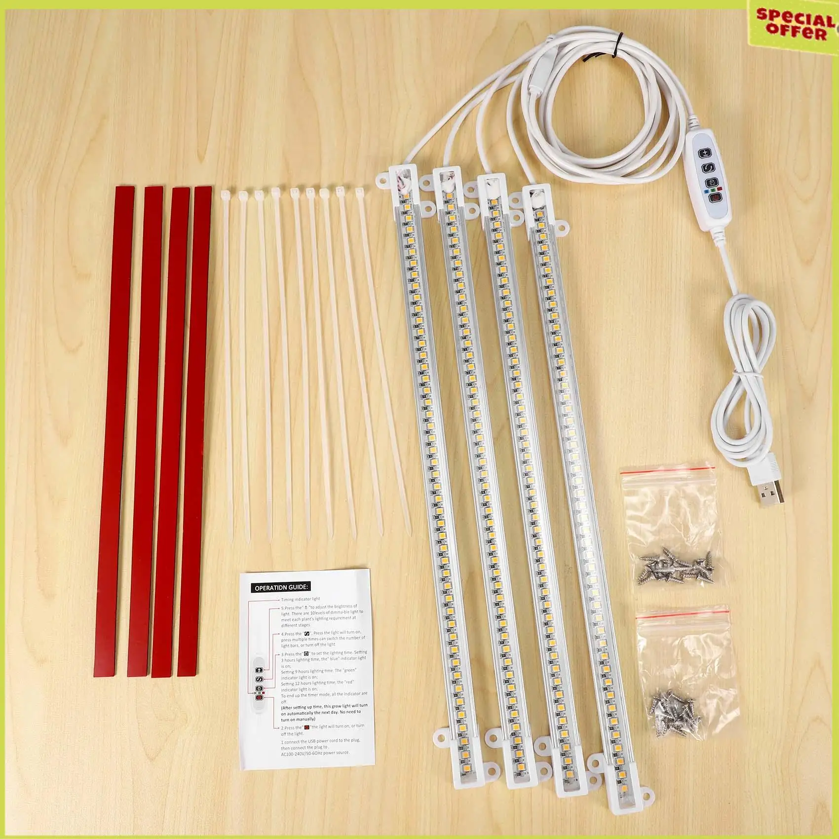 A34R LED Plant Grow Light Strips, Full Spectrum Grow Lights For Indoor Plants With Auto On/Off 3/9/12H Timer, 192 Leds