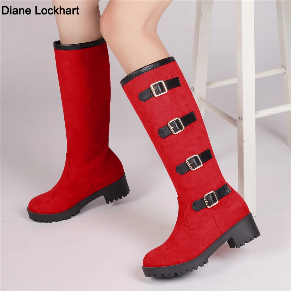 

Women Boots Strap Buckle Knee High Boots Thick Heel Platform Boats Long Autumn Winter Was Thin Jane High Simple Bota Mujer