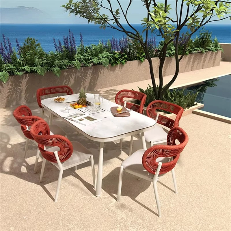 

Outdoor Restaurant Funiture Garden Sets Dining Table Chair Rope Nordic Comfortable Cafe Outdoor Table and Chair Set