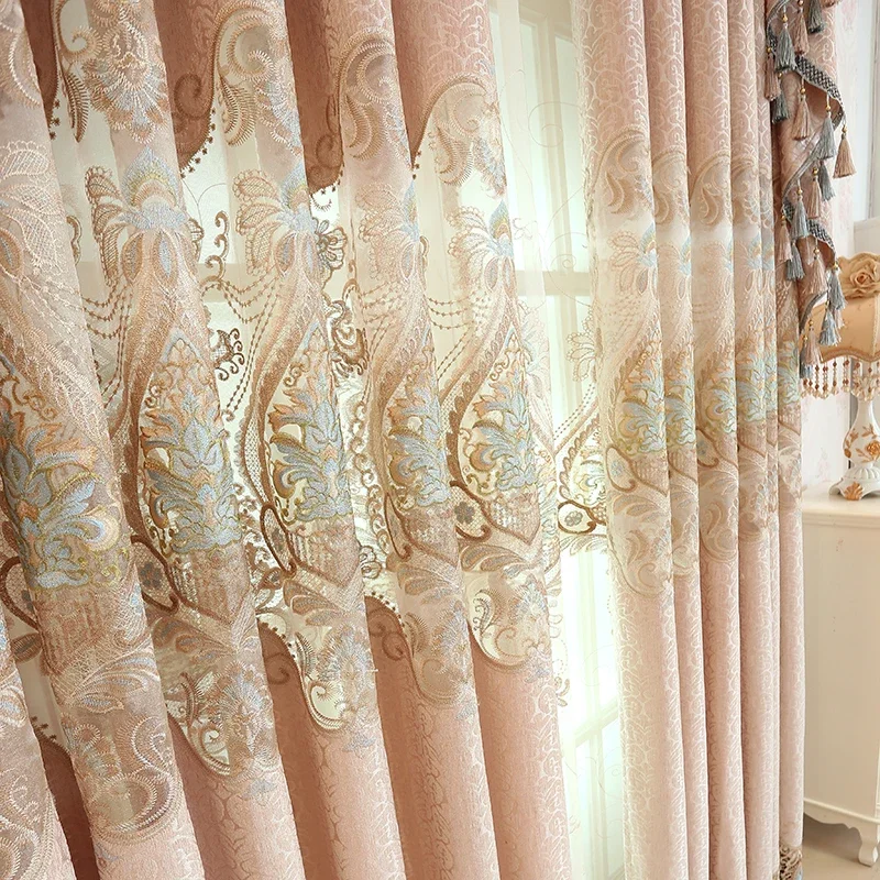 European Style Curtains for Living Room Bedroom Dining Luxury Custom Chenille Hollow Embroidery Macrame Curtain Tulle Drape