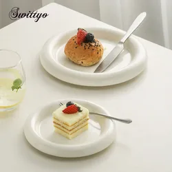 Nordic Round White Ceramic Plate Chubby Ins Korea Style Dessert Cake Dishes Breakfast Tea Time Dishware Curve Tablewares