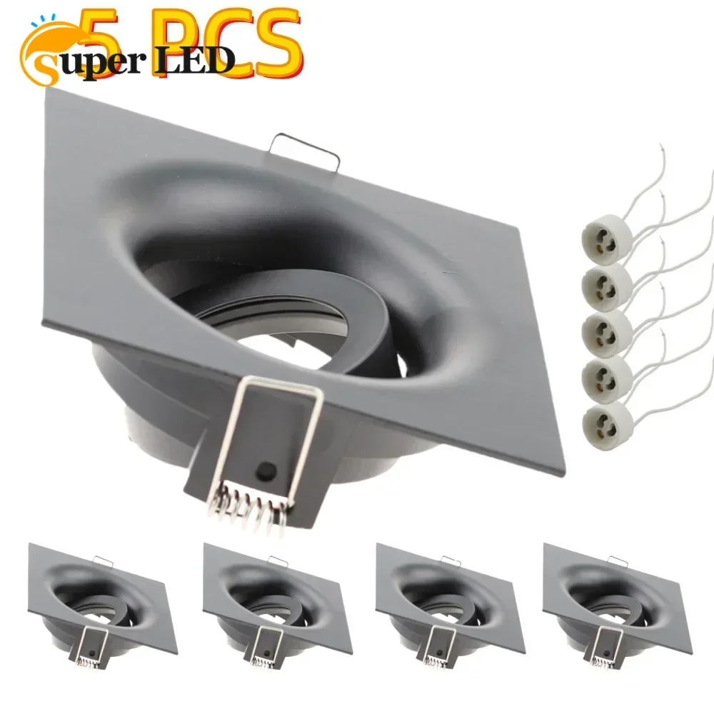 

5pcs Square Recessed LED Downlight Ceiling Trim Ring GU10 Lamp Holder Halogen Bulb Luminaire Bracket LED Spotlight Frame