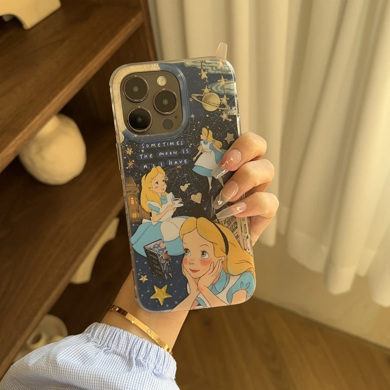 Cute Cartoon Disney Princess Alice in Wonderland Phone Case For iPhone 15 Pro 14 13 12 11 Pro Max Shockproof Soft IMD Cover