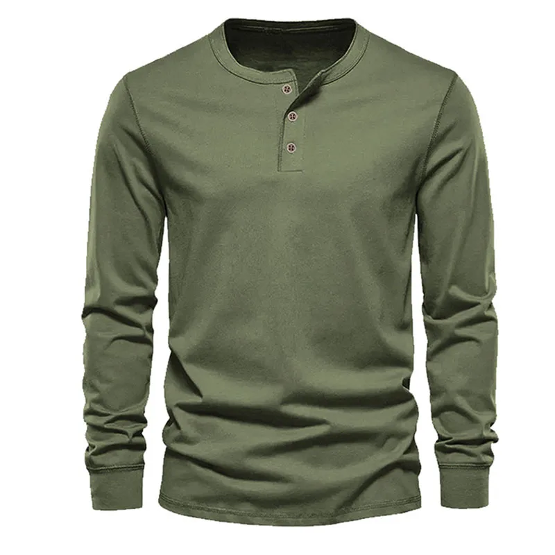 

New Men Long Sleeved T-shirt Men's Button Henley neck Shirt Long Sleeve Casual Solid color Fashion T-Shirts