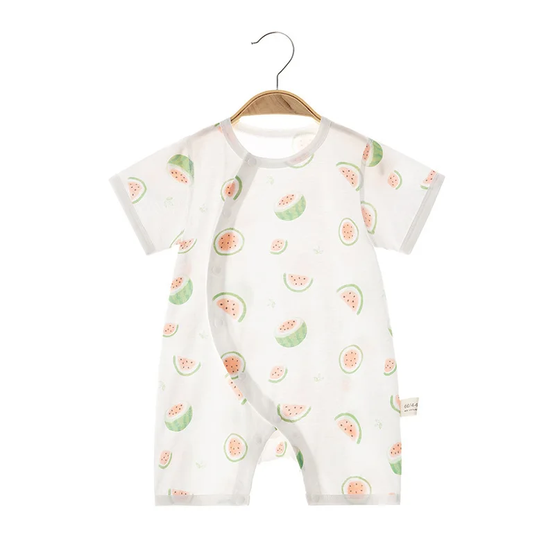 Baby Short Sleeve Rompers Summer Ultra-Thin Breathable Baby Side Opening Buckle Pure Cotton Rompers Children's Air Conditioning