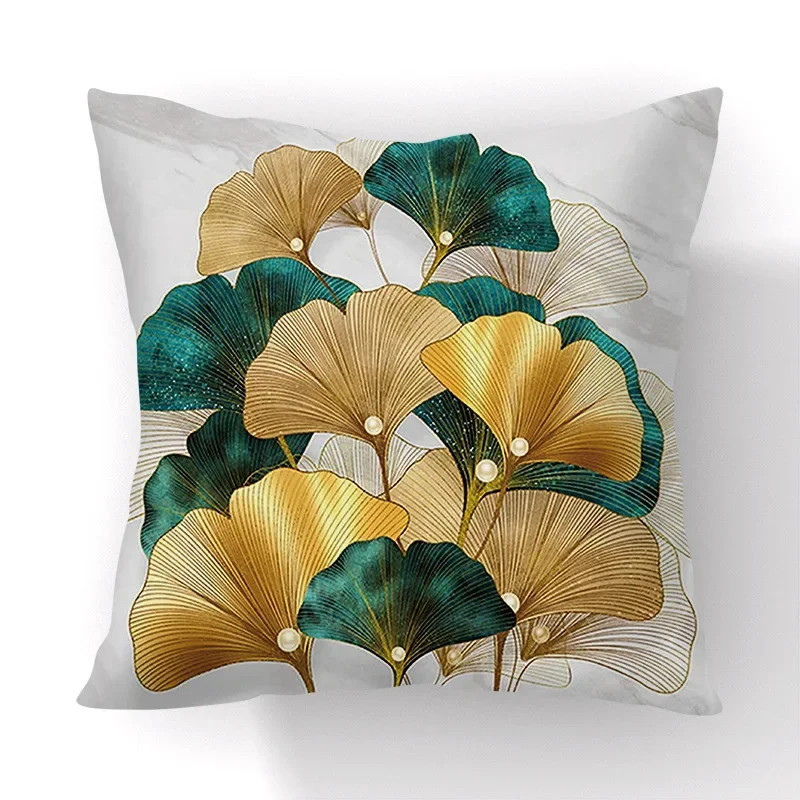 Ginkgo leaf printed sofa pillowcase Modern Nordic seat cushion cover Home living room  decoration  45x45cm