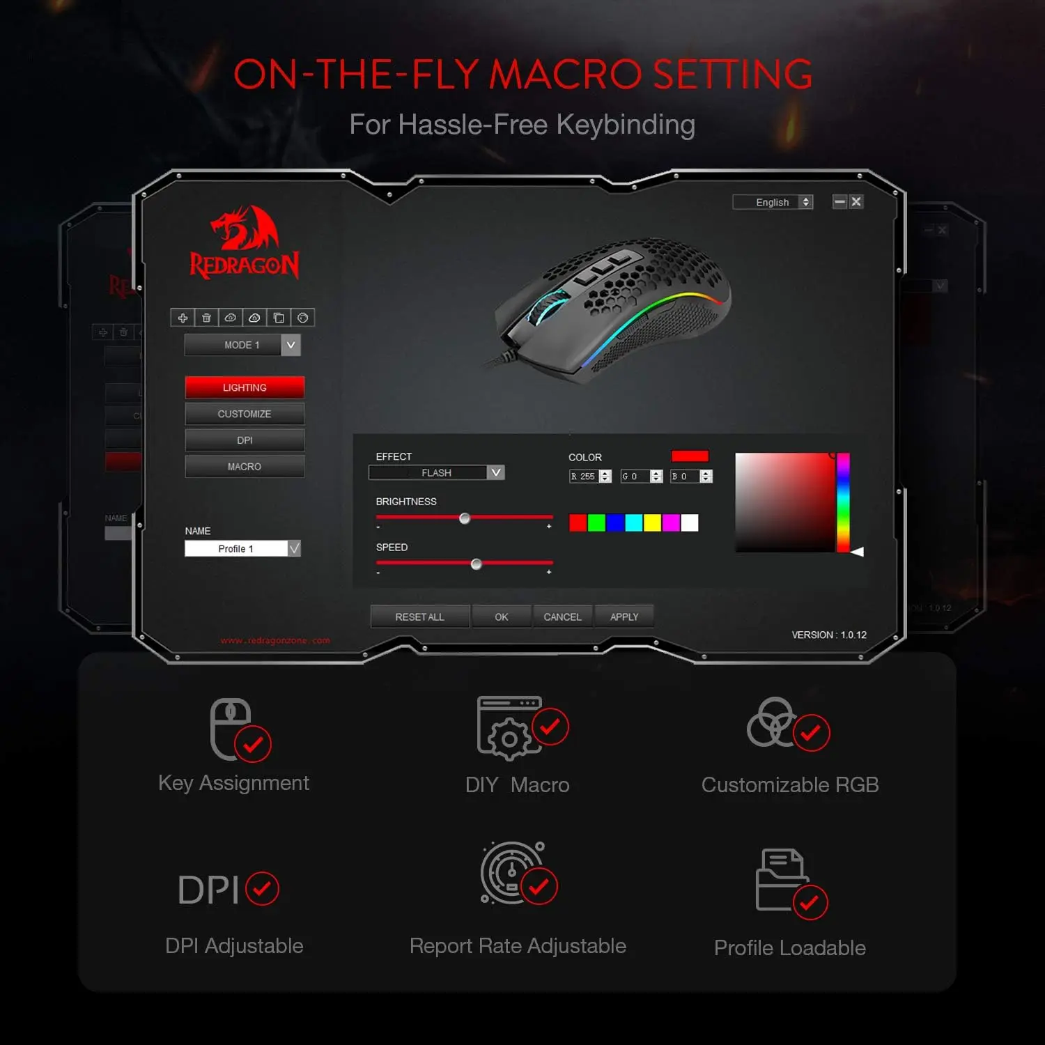 Redragon M808 Storm Lightweight RGB LED USB Gaming Mouse 12,400 DPI Optical Sensor 7 Programmable Buttons Precise Regist view 6
