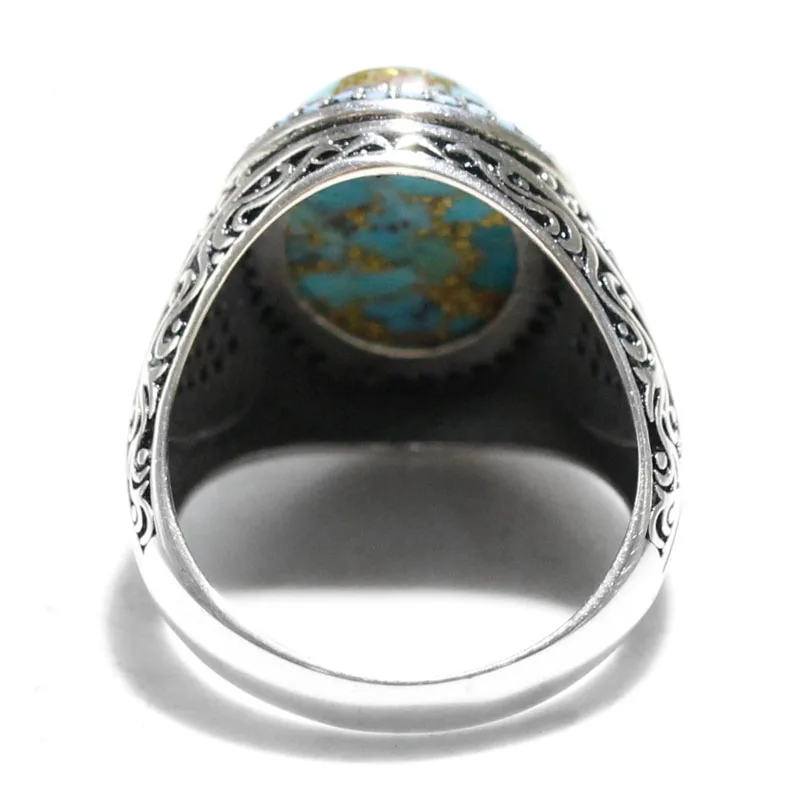 New S925 Sterling Silver Türkiye Handmade Ring for Men and Women Natural Oyster Turquoise Luxury Retro Punk Wedding Jewelry Gift