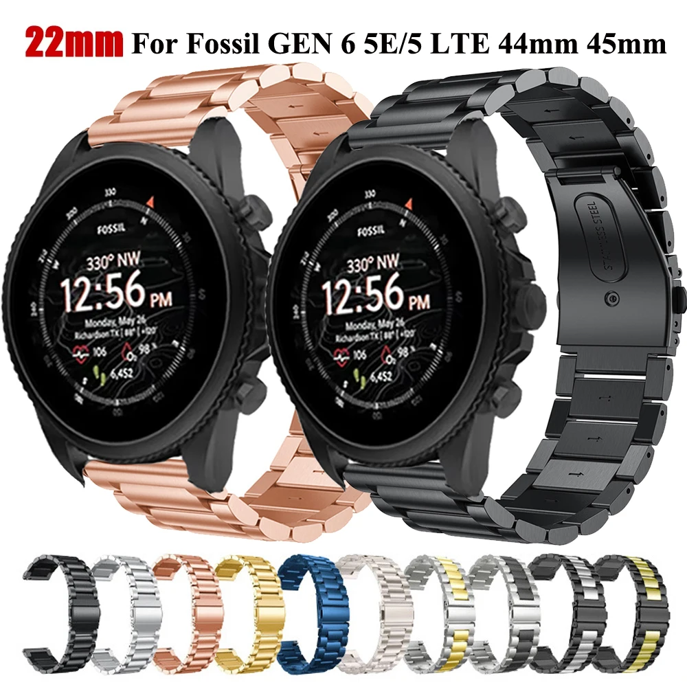 Correa de acero inoxidable de 22mm para Fossil GEN 6 5E 5 44mm correa de reloj GEN 5 LTE 45mm/Carlyle/Garrett/Julianna