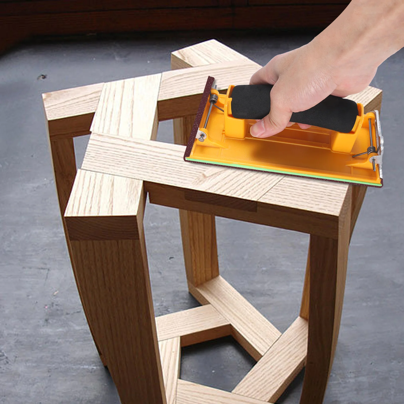 

Hand Grip Sandpaper Holder Yellow Sponge Handle Solid Plastic Metal Clips Fast Change Sandpaper Sanding Tool for Walls