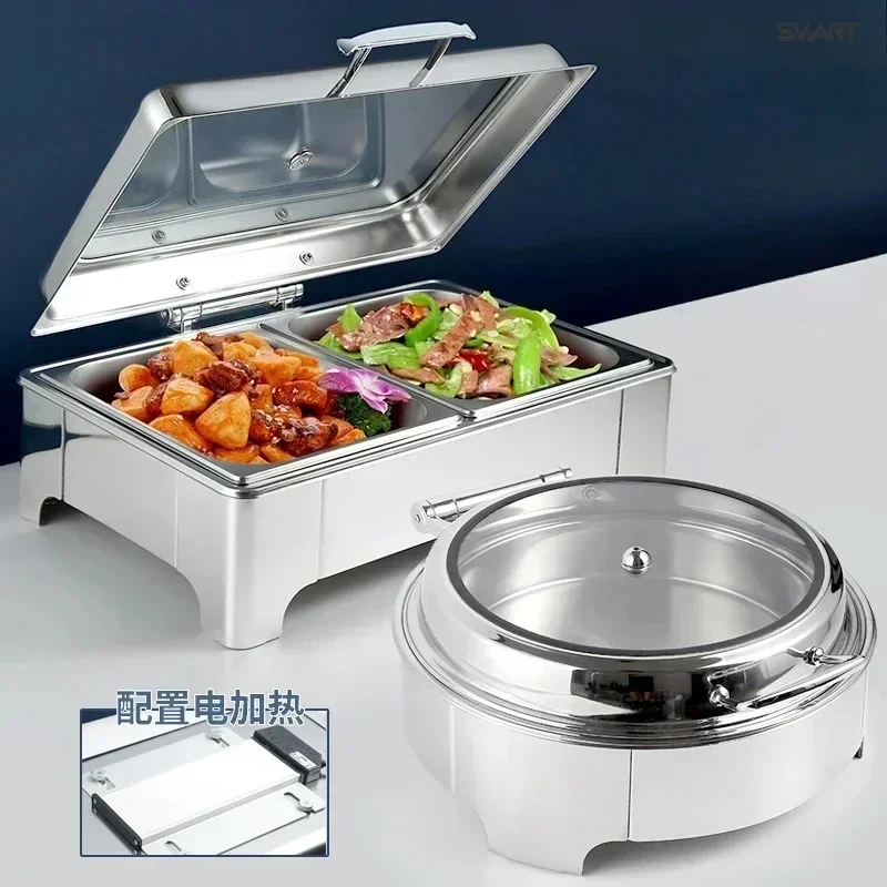 

Electric Luxury Buffet Stove. Thickened Tempered Glass,Stainless Steel. Hydraulic Glass Visible. Breakfast Boiler