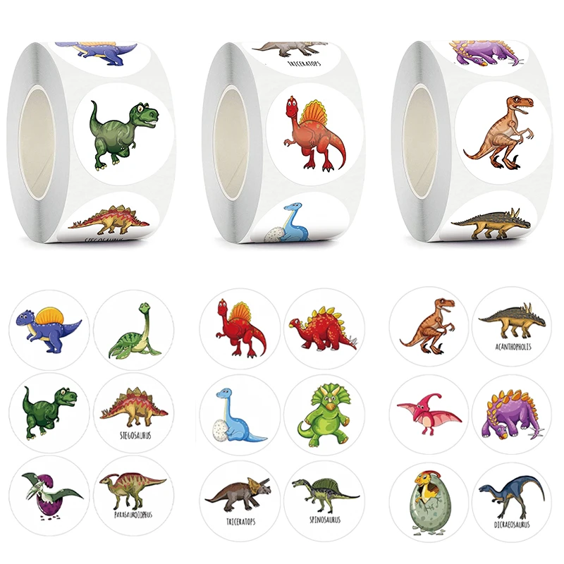 500 Pcs New Children\'s Cartoon Stickers Little Dinosaur Pattern Kids Stationery Supplies School Teacher Supplies Reward Stickers