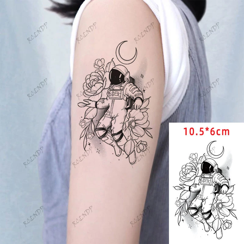 Waterproof Temporary Tattoo Sticker Moon Astronaut Space Man Flower Pattern Flash Tatoo Fake Tatto Body Art for Woman Men Kids