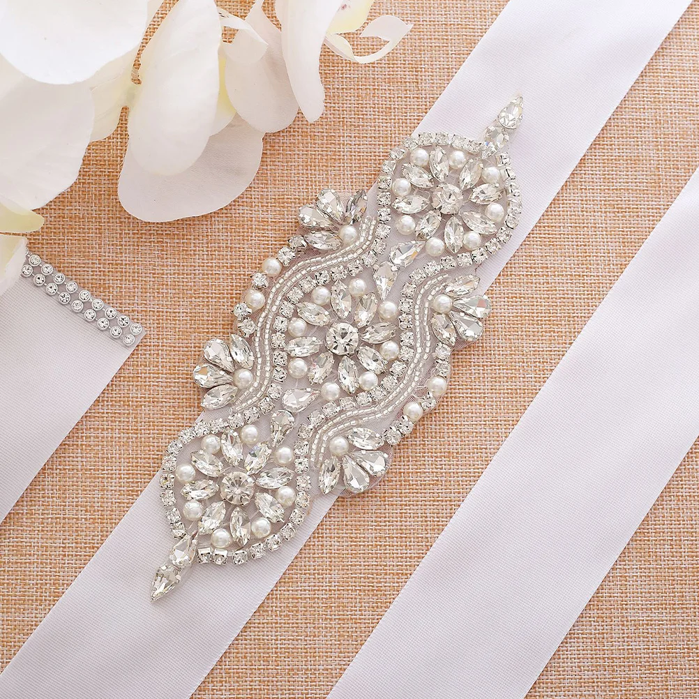 

Pearl Rhinestone Wedding Applique Dress Belt DIY Patches Sewing Bridal Belt Garment Craft Adhesive Patch