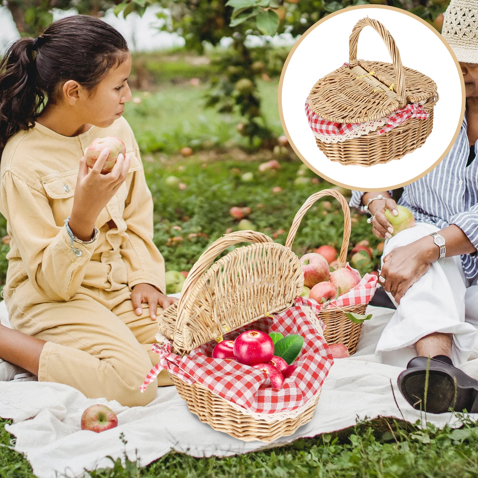 

1pc Wicker Storage Basket For Home Garden Picnic Fruit Bread Vegetable Snack Food Serving Weaving Organizer Basket