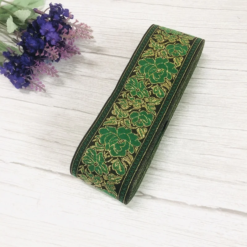 Wide 5 CM 10 Yards/lot Woven Jacquard Ribbon Flowers Pattern For Clothing Accessories CH-9292