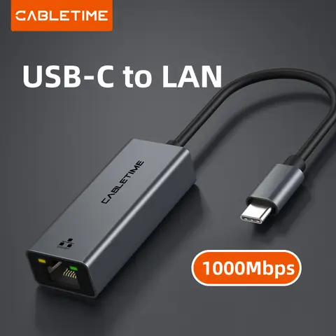 CABLETIME USB C Ethernet Adapter RJ45 Lan Gigabit Adapter 100/1000 Mbps Network Card for Nintendo Switch Macbook Air LAN Adapter
